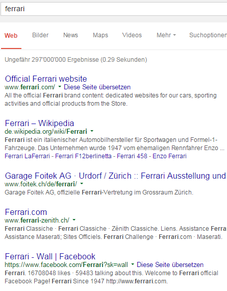 Websuche mit Google: 'Ferrari'